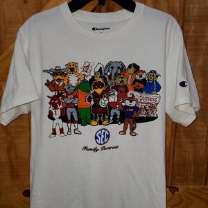 SEC Mascots Family Portrait Champion Brand Shirt Size S Small T-Shirt White